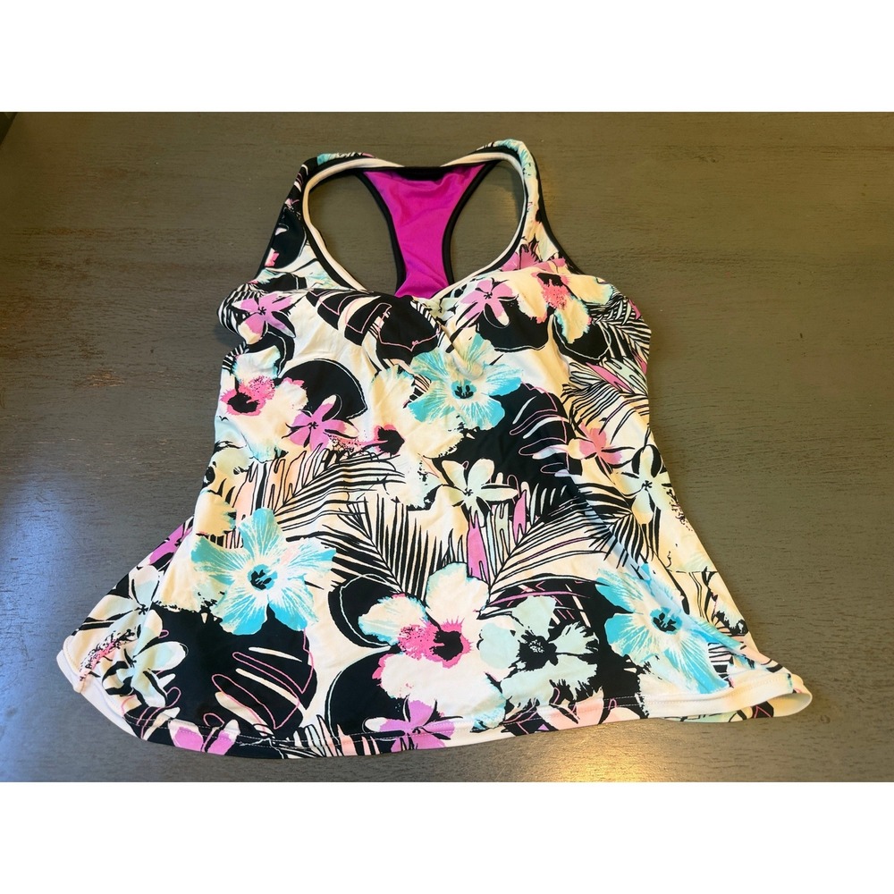 ZeroXposur Swimwear Bikini Top XL Neon Pink Mint Green Black Abstract Sporty